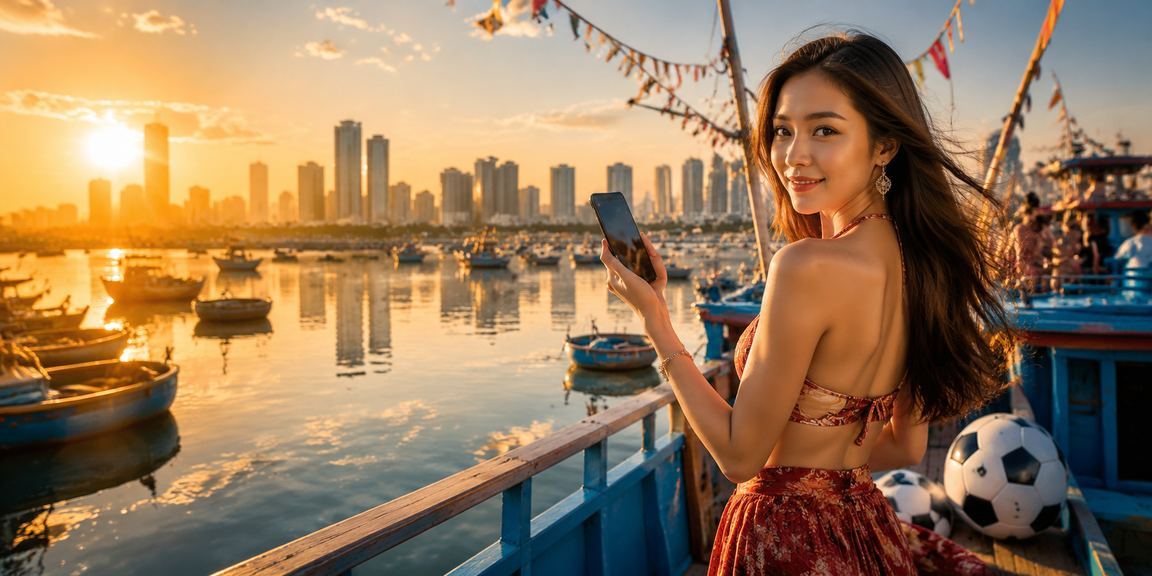 Cổ động viên bóng đá tại Mũi Né theo dõi trận đấu và đặt cược trực tuyến bên bờ biển